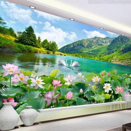 3D Embossed Water Lily Swan Flower HD Printing Wallpaper Mural for Living Room Bedroom Home Wall Decor Custom Size Floral Murals