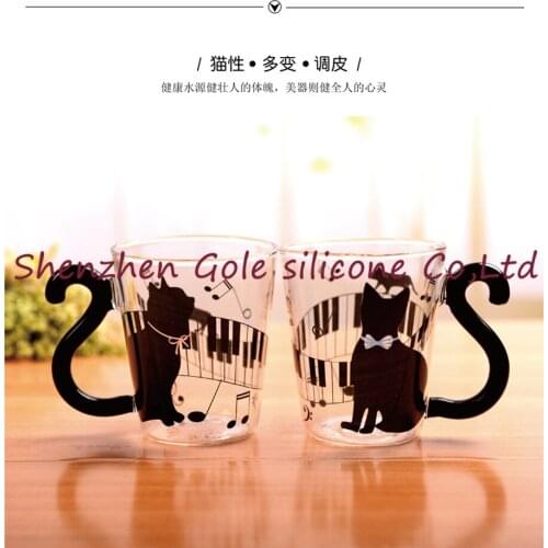 50pcs/lot Cute Creative Cat Kitty Glass Mug Cup Tea Cup Milk Coffee Cup Music/Dots/English Words Home Office Cup