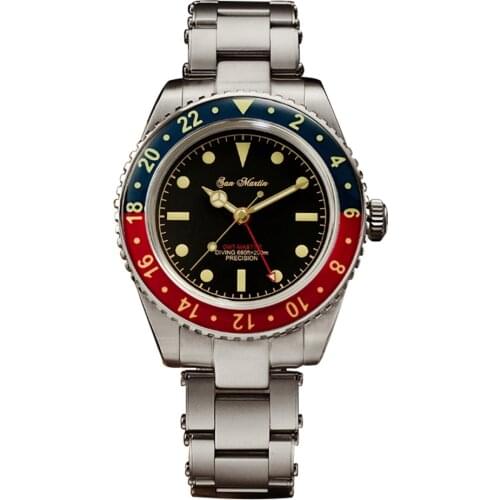 San Martin Men GMT Watch Mens Automatic Watches Water Ghost Mechanical Wristwatch 200M Waterproof Full Luminous Sapphire Bezel