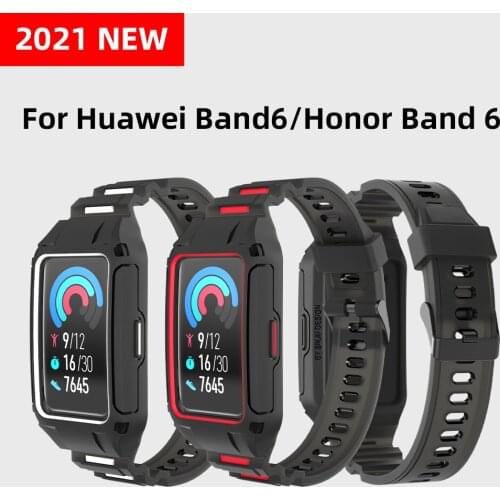 Smart Watch Band Case With Strap for Huawei Band 6/Honor 6 Cover Full Frame Screen Bracelet TPU Shell Protector Accessories