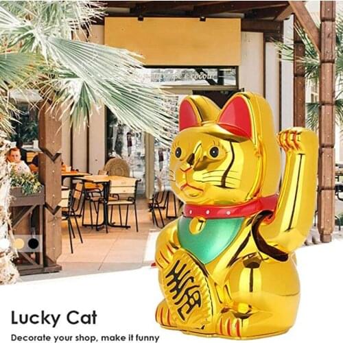 Golden Lucky Cat Battery Operation Chinese Feng Shui Beckoning Cat Restaurant Decoration Lucky Cat Sculpture for Gift