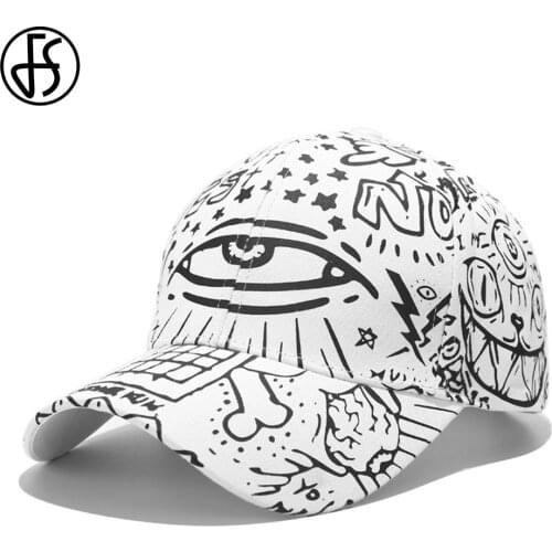 FS White Black Eye Graffiti Print Hip Hop Trucker Hat For Women Summer Outdoor Sport Fashion Men Baseball Cap Snapback Casquette
