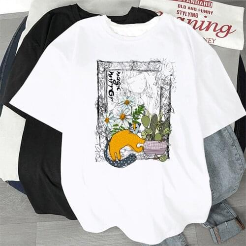 Cartoon Pattern 90s Graphic White Tees Summer T Shirt Female Basic Top Womens Short Sleeves T-shirts Simple Tshirt Ladies