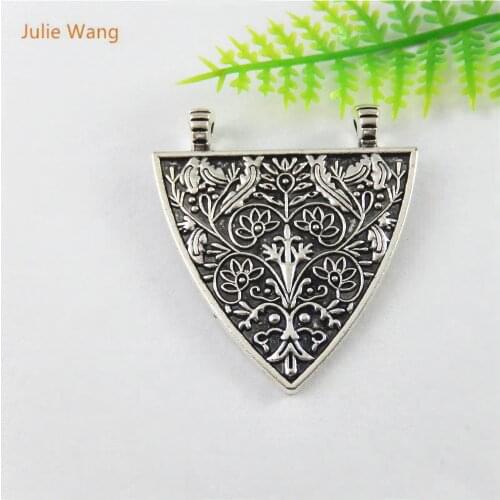 Julie Wang 5pcs Antique Silver Color Charms Single Face Triangle Carved Suspension Pendants Bracelet Necklace Accessory51515