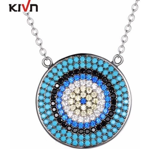 KIVN Fashion Jewelry Turkish Blue eye Pave CZ Cubic Zirconia Wedding Bridal Pendant Necklaces for Womens Girls Birthday Gifts