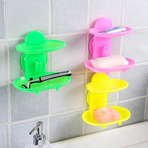 Candy Colored Kitchen Tools Bathroom Accessories Soap Holder Two Layer Suction Holder Soap Dish Storage Basket Soap Box Stand