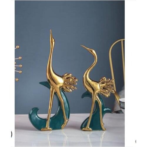CREATIVITY CERAMICS SIMULATION ANIMAL GOLDEN BIRD CRANE CRAFTS HOME DECORATION ACCESSORIES MODERN MINIATURE FIGURINES HOME DECOR