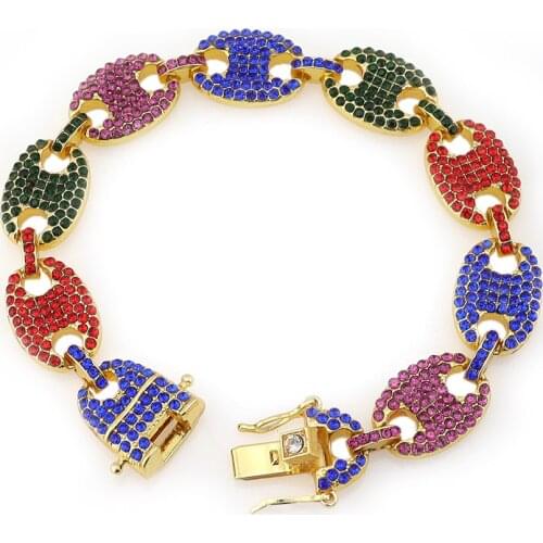 MOFLO Famous Designer Pig Nose Coffee Bean Bracelet Alloy Bling Bling Rhinestone Handmade Bracelet Hiphop Jewelry