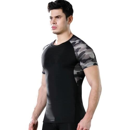 Men Sports Quick Dry T-shirt Workout Shirt Gym Shirt Running Fitness Sports Clothing Camouflage Color Polyester Top Shirt