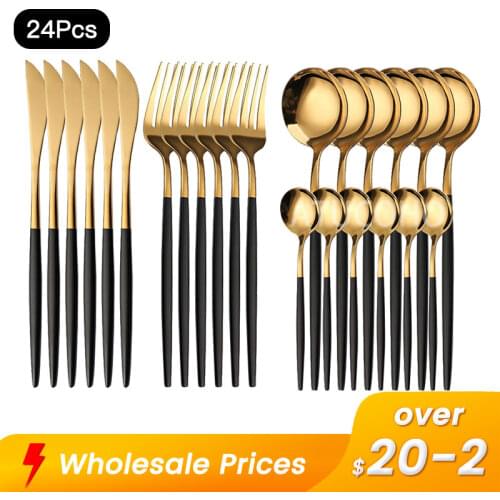 24PCS Cutlery Set Stainless Steel Dinnerware Set Knives Forks Coffee Spoons Flatware Suit Kitchen High-End Exquisite Tableware