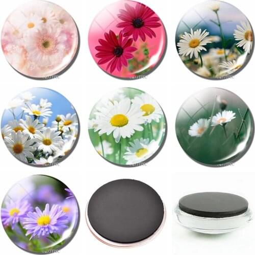 Daisy Flower Sticker Magnetic 30MM Glass Glass Natural Scenery Fridge Magnet for Refrigerator Leave Message for Home Decor