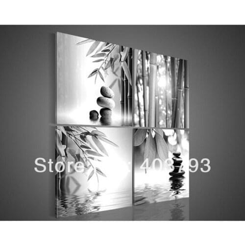 4 Piece Wall Art Botanical Black White And Red Decor Feng Shui White Black Oil Painting On Canvas Handmade free shipping