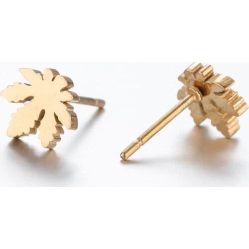 New Arrive Trendy Stainless Steel Party Bar Ear Accessories Jewelry for Women Gold Silver Color Flower Grass Plant Stud Earrings