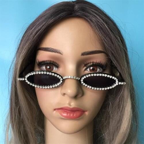 Small Oval Rhinestone Sunglasses Luxury brand Designer Women Men Cool Hiphop Sun Glasses Vintage Shades Red Black Oculos UV400