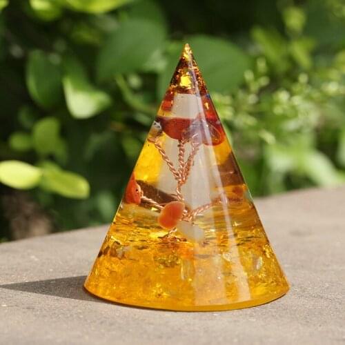 Ogan Pyramid Obsidian Tree of Life Citrine Quartz Reiki Energy Healing Paperweight Center Pyramid Meditation Tool Home Decor