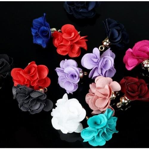 100PCS 3x2.5cm Fabric Flower Tassel Charms Pendants for Earring Keychain Cellphone Straps Bag Hanging Accessories