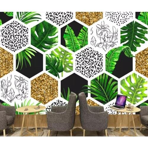 Milofi custom photo wallpaper 3D modern minimalist banana leaf hexagonal geometric TV background wall decoration mural wallpaper