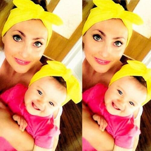 2019 Newest Fashion 2Pcs Women Mum And Baby Girl HairBand Boho Bohemian Bow Solid Color HairBands Bandana Hot Sale Headwear
