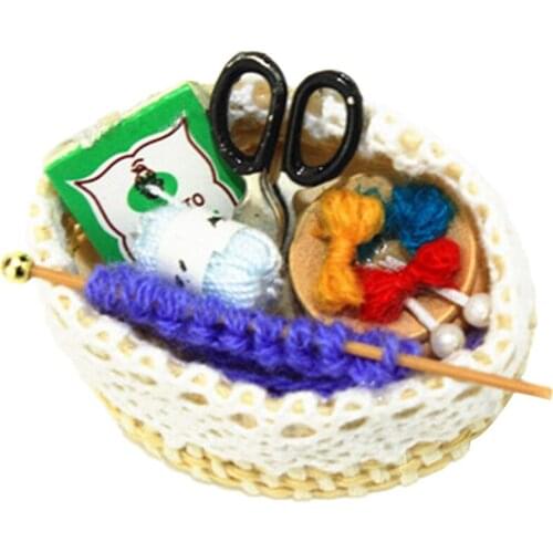 Handmade 1/12 Dollhouse Wool Knitting Tools Furniture Model Accessories
