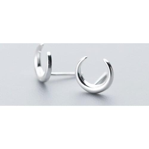 MloveAcc 100% 925 Sterling Silver Jewelry Fashion Cute Tiny Moon Stud Earrings Gift for Girls Kids Lady