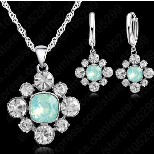 Beautiful 925 Sterling Silver Bridal Necklace Earring Gift Austrian Crystal Engagement Party Fashion Wedding Jewelry Sets
