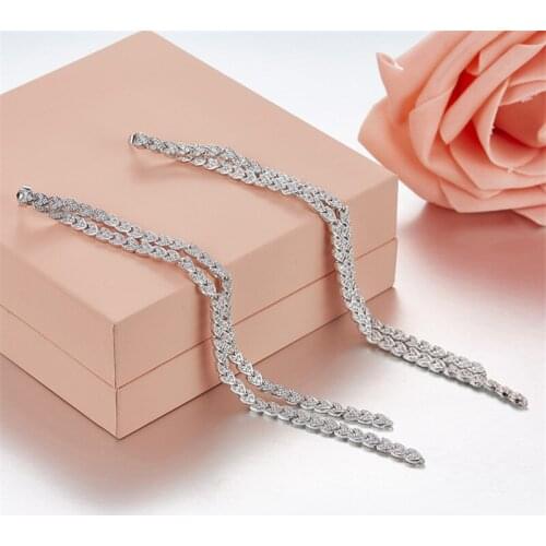 SOELLE Luxury Brand Design 925 Sterling Silver Micro Cubic Zirconia Stones Double Straight Line Soft Chain Earrings Jewelry