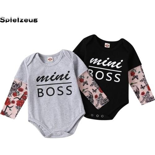 Spring Fashion Newborn Infant Baby Boys Clothes Tattoo Letter Printed Long Sleeve Patchwork Romper Jumpsuit One-Piece Costume#p4