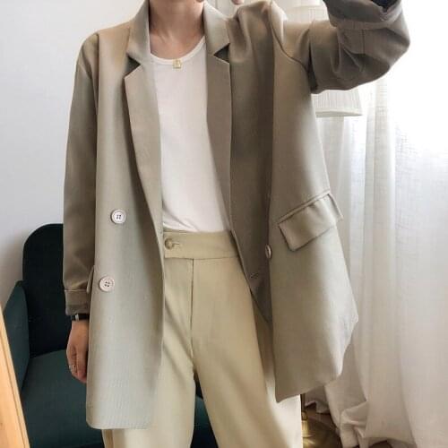 2021 Spring Double Breasted Jacket Female Solid Notched Collar Hong-kong Retro Clothes Women Blazer Female Suits Coat Women Tops