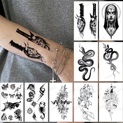 Waterproof Temporary Tattoo Sticker Prajna Knife Demon Dagger Black Tatoo Arm Leg Realistic Body Art Tatto Woman Man Child