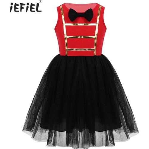 Adorable Kids Girls Cosplay Showman Costume Sleeveless Bowtie A-line Mesh Tutu Dress for Halloween Party Cute Costume Dress Up
