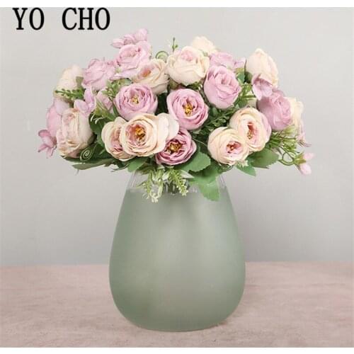 YO CHO Wedding Mini Bouquet for Bridesmaids 10 Heads Silk Rose Artificial Flower Bouquet Fake Rose Home Party Wedding Decoration