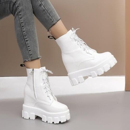 2020 New fashion Women white ankle Boots motorcycle Boots Female Autumn Winter Shoes Woman punk Thick bottom Boots size 34-39