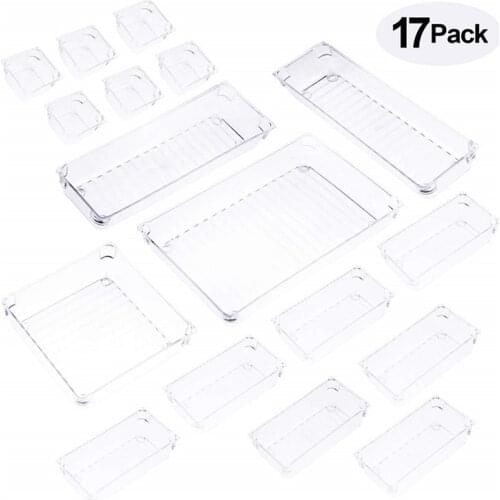 17PCS Desk Drawer Organizer Tray Home Office Storage Box Plastic Drawer Compartment Divider Container For Bedroom Dresser Office
