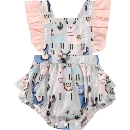 2020 Baby Summer Clothing Newborn Infant Baby Girl Alpaca Ruffle Bodysuit Playsuit Jumpsuit Sleeveless One-Pieces