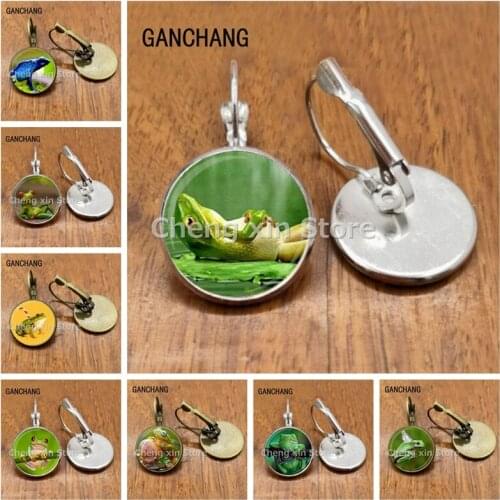 2020 cute naughty frog earrings, sweetheart gift earrings, glass convex round frog earrings