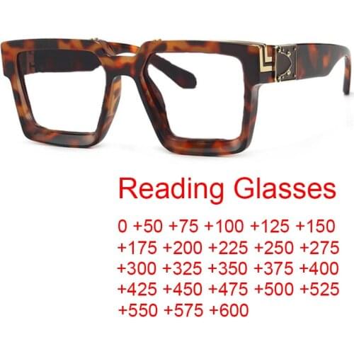 2021 Fashion Luxury Brand Oversized Square Reading Glasses Women Men Computer Anti Blue Light Leoaprd Eyeglasses Frame Leesbril