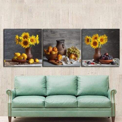 3 pcs Still-life Sunflowers paintings for the kitchen fruit wall decor modern 5D DIY Diamond Painting Embroidery art Mosaic