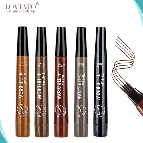 4 Points Microblading Eyebrow Pen Waterproof Fork Tip Tattoo Pencils Long Lasting Fine Sketch Liquid Eye Brow Pencil Black Brown