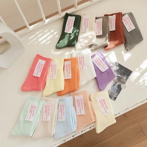 5 Pairs/lot Kids Socks 2021 Spring Summer New Solid Color Double Needle Cotton Children Baby Socks for 1-8 Years Boys Girls