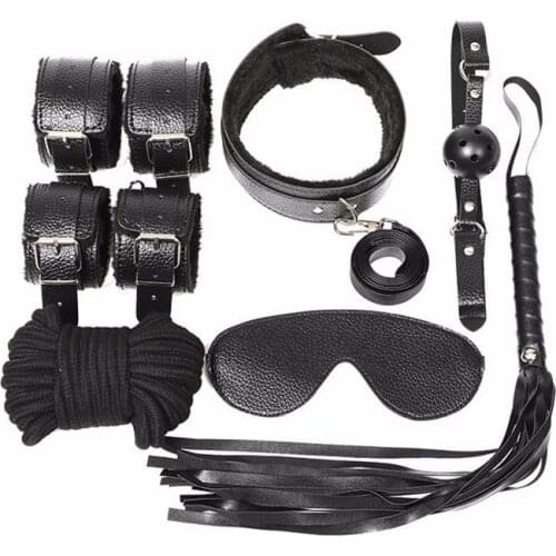 7pcs/set BDSM Sex Bondage Set Handcuffs Collar Gag Blindfold Whip Rope Sex Toys for Couples Sex Products Erotic Toys for Adults