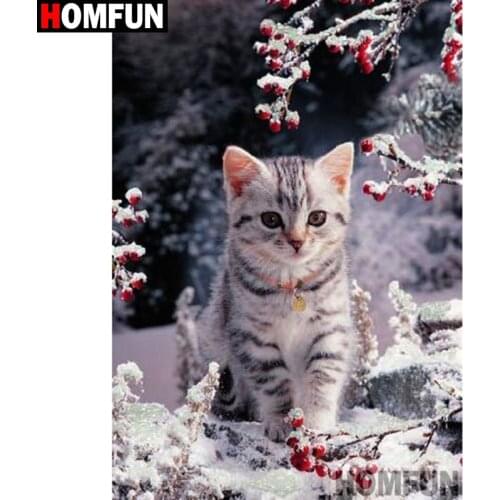 HOMFUN Full Square/Round Drill 5D DIY Diamond Painting "Animal cat " 3D Diamond Embroidery Cross Stitch Home Decor A19510