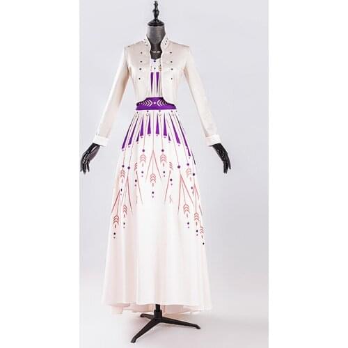 Anime New Snow Queen Princess Anna Light Cyan Long Skirt Camping Casual Cosplay Cotume H