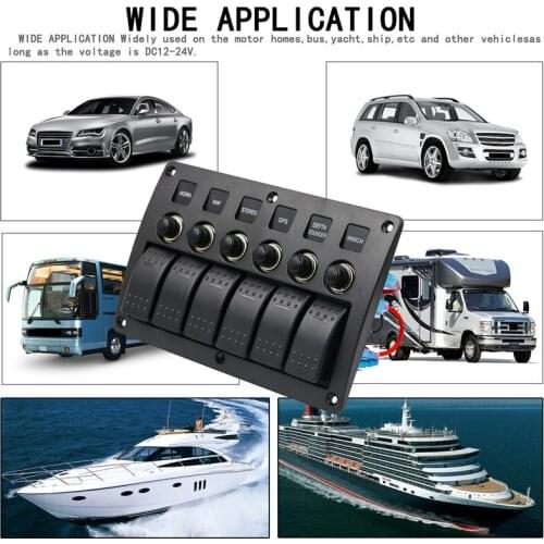 Car Boat Rocker Switch Panel 12V Marine 6 Gang Vehicle Truck Auto Panel Switch Waterproof with Stickers