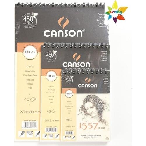 Canson 1557 8K/16K/32K,Sketch Pad Book Spiral Bound 155/180gsm artsist drawing paper,For pencil, ink, charcoal and pastel