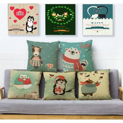 Hellow Bear Cushion Cover Beige Linen Pillowcase 45*45cm Throw Pillows Covers Sofa Home Decor Merry Christmas Animal Pillow Case