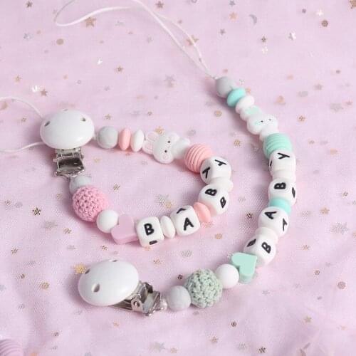 Baby Pacifier Personalize Name Silicone Binky Clip Pacifier Chain Safe Chew Beads Baby Teether Toys Dummy Clip Kids Gift
