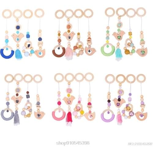 Baby Gym Frame Stroller Hanging Pendants Wooden Ring Teether Infant Molar Teething Nursing Rattle Toys Gifts S28 20 Dropshipping
