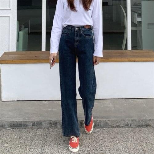 Spring New High Waist Wide Leg Jeans Womens Straight and Thin Loose Retro Black Pants Casual Denim Long Jean Pant for Girls