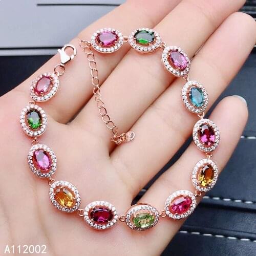 KJJEAXCMY fine jewelry natural Tourmaline 925 sterling silver new women gemstone hand bracelet support test luxury classic