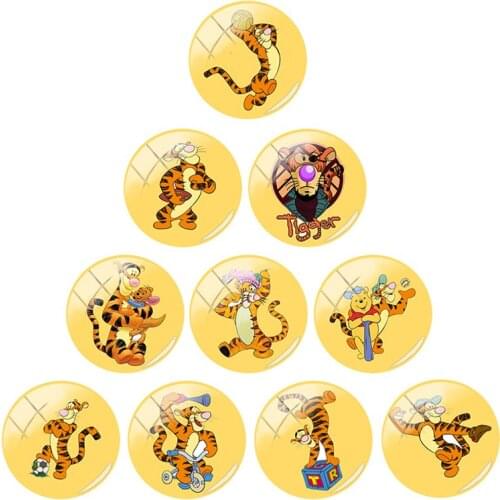 Disney Tigger Interesting 12mm/15mm/16mm/18mm/20mm Photos Send Friends Photos Cute Glass Cabochon Dome Flat Back DIY Jewelry